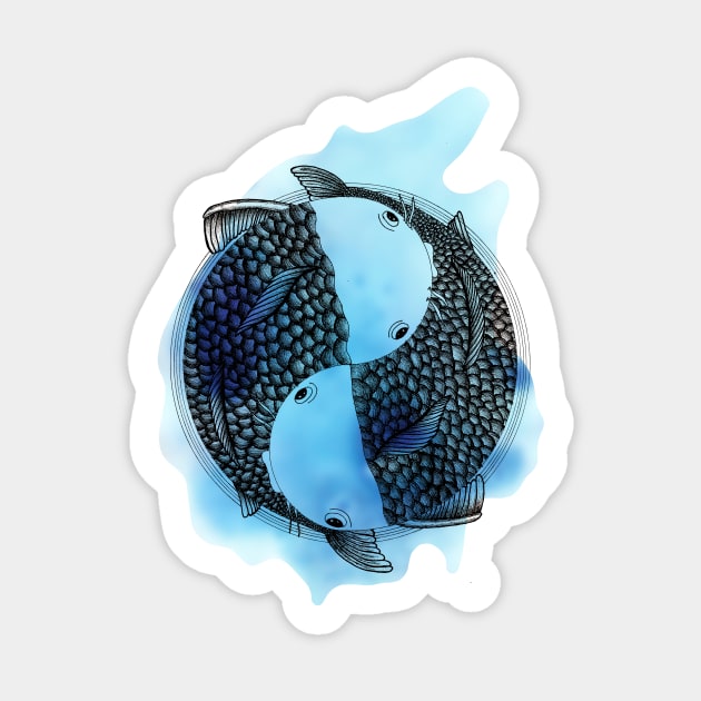 Pisces - Fish Koi - Japanese Tattoo Style (black and white) Sticker by beatrizxe